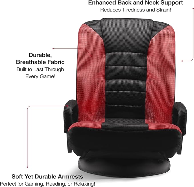 Swivel Floor Gaming Chair - Video Lounger Enjoy 6 Different Positions Adjustable Backrest Removable Arm Rests Folds to Store Stylish Blue with Black Center Stripe