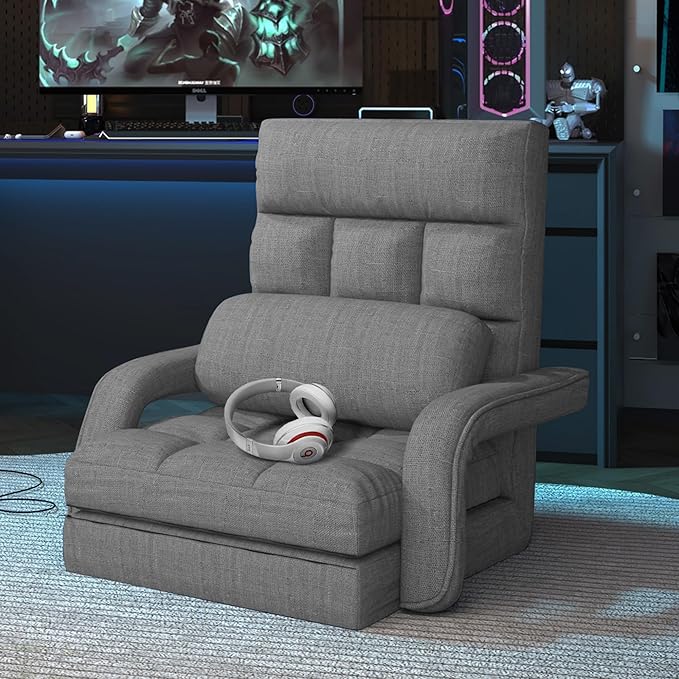 Floor Gaming Chair with 6 Adjustable Position Foldable Lazy Sofa Chair with Armrest for Adult Comfy Chaise Lounge Indoor Breathable Floor Bed Sleeper for Bedroom Yoga Dorm