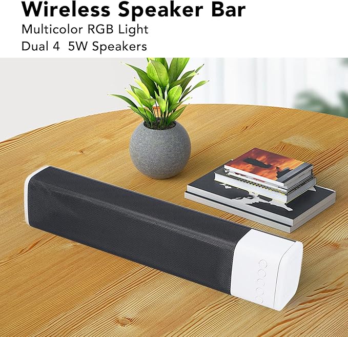 Yoidesu RGB Desktop Soundbar Bluetooth Computer Speaker with Dynamic Lighting Audio Light Sync Display 4Ω 5W for Home Gathering Outdoor Picnic (White)