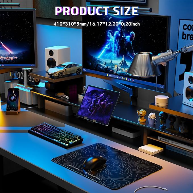 ATTACK SHARK CM05SE Glass Gaming Mouse Pad for FPS &amp Esports Nano-Etched Tempered Glass SurfaceUltra-Smooth Low Friction Hard MousepadWaterproof Large Desk Mouse Mat for PC SetupBlack Contour