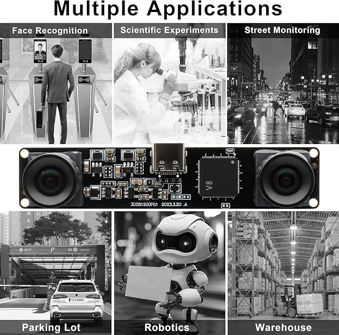 SVPRO 210fps Monochrome Global Shutter USB Camera Module - Dual Lens Synchronization - Black/White - 800P - Lightburn - OmniVision OV9281