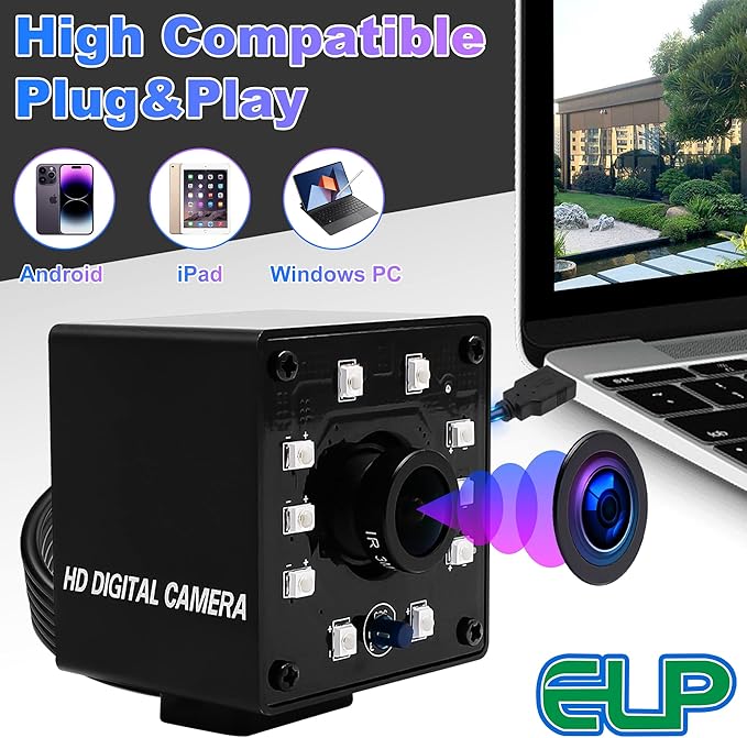 USB Camera 100fps Night Vision WebcamFull HD 1080P Web Cam with IR Cut and 10pcs Led Board LightsDay Nights Webcameras2mp Web Cameras for Most OS (3.6mm lens webcam with IR LED board)