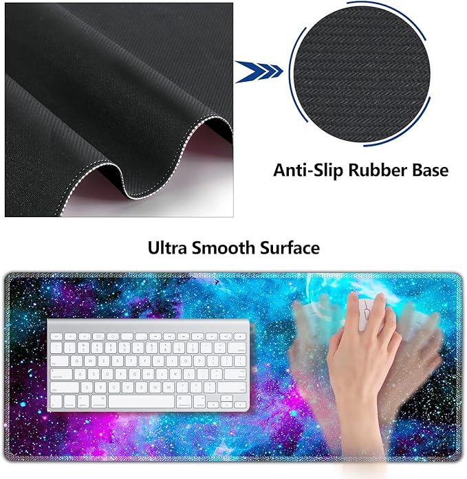AIMSA Large Gaming Mouse Pad Set Keyboard Wrist Rest Support Mouse Pad Ergonomic Memory Foam Multifunctional Extended Desk Mat 35x15.7in Anti-Slip Rubber Base Galaxy Nebula Universe