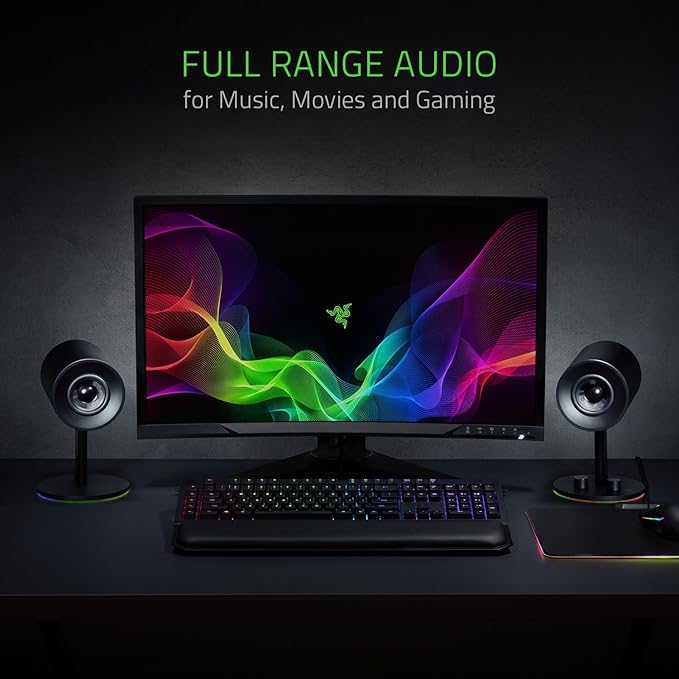 Razer Nommo Chroma - Computer Speakers Rear Bass Ports for Full Range Gaming &amp Sound Immersion - Custom Woven Glass Fiber 3in Drivers (Renewed)