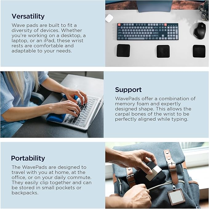 WavePads by PostureUp – Original Two Pack Adjustable Wrist Rests for Laptop and Keyboard Ergonomic Memory Foam Laptop Wrist Pads for Wrist Pain &amp Carpal Tunnel Wrist Support Pads (RoyalBlue)