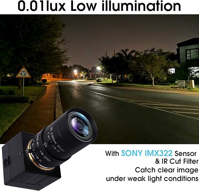 SVPRO 5-50mm Zoom Lens USB Camera 1080P with Sony IMX323 Sensor H.264 HD Camera with 0.01lux Ultra Low Light USB Webcam for Weak Light ConditionsPC Cam for Windows Linux Mac Android