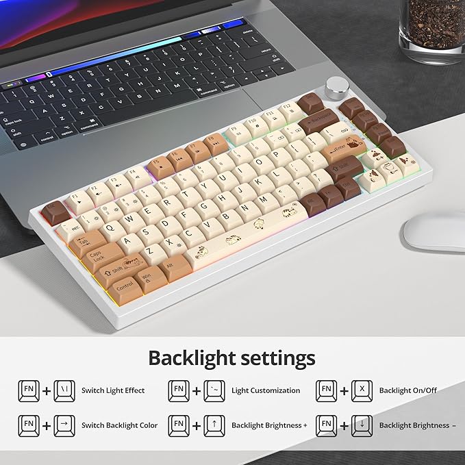 75% Mechanical Gaming Keyboard Coffee Cat Hot Swappable RGB Backlit Cute Keyboard with Knob Gasket Mount USB Wired Key Board 82 Keys Linear Red Switch Keyboards (82 Coffee Cat)