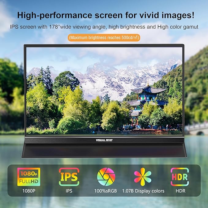 Portable Monitor Touch Screen 15.6'' 1080P USB-C HDMI Computer Display HDR IPS Eye Care Screen 100% sRGB with Smart Cover Dual Speakers for Laptop PC Mac Phone PS4/5 Xbox Switch