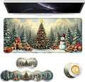Keyboard Mouse Pad Set Extended Gaming Mouse Pad+Ergonomics Keyboard Wrist Rest Support Memory Foam Easy Typing Pain Relief 4Pcs XL Ultra Thick Desk MatChristmas Tree Snowman
