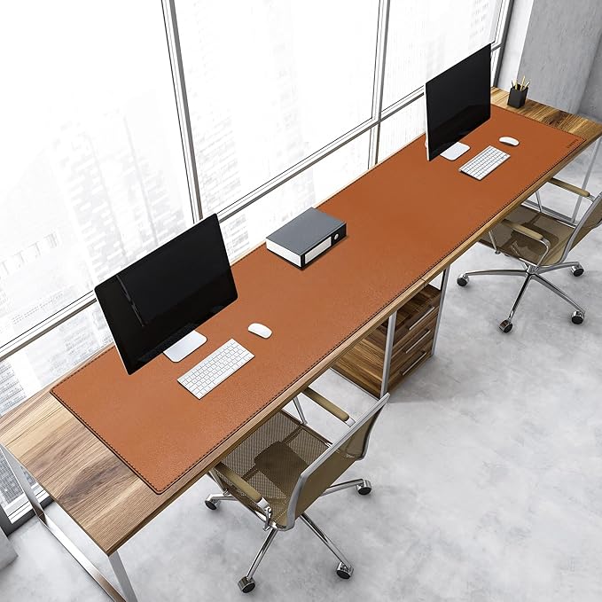 ZORESYN PU Leather Desk Mat Waterproof Anti-Oil Dining Table mat - 66.9 x 19.7 - Non-Slip Mouse PadLarge Desk Pad with Suede BaseStitched Edges Computer Desk Mat for GamerOffice &amp Home | Brow