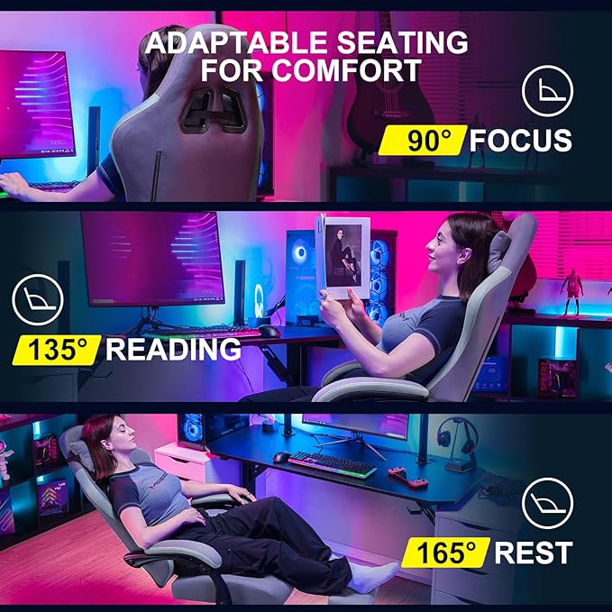 GTPLAYER Gaming Chair Computer Office Chair with Pocket Spring Cushion Linkage Armrests and Footrest High Back Ergonomic Computer Chair with Lumbar Support Task Chair with Footrest