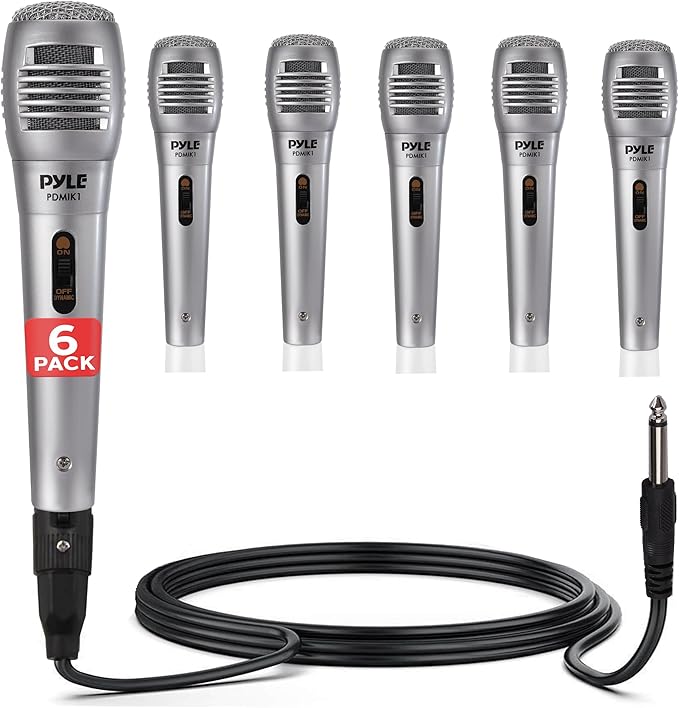 Pyle Professional Dynamic Microphone - 6-Pack Unidirectional Handheld Mic with Built-in Pop Filter High Signal Output 6.5 ft. XLR Audio Cable Ideal for Stage Karaoke &amp Studio Performances