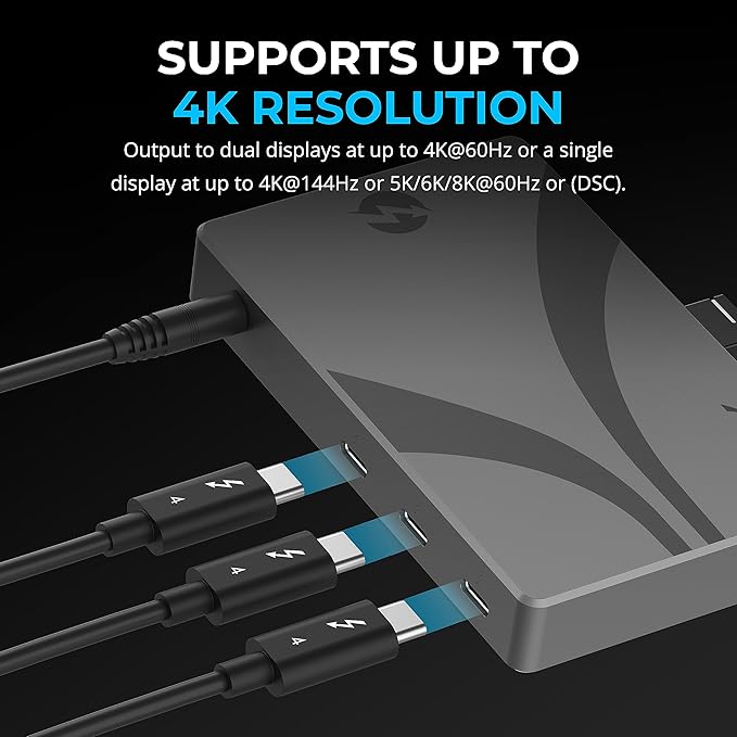 SABRENT Thunderbolt 4 Hub 60W Charging USB-C Dock for Laptops 3X TB4 + 1x USB-A Supports Dual 4K@60Hz or 8K@60Hz Display Certified TB4 Cable macOS/Windows Compatible (HB-TBT4)
