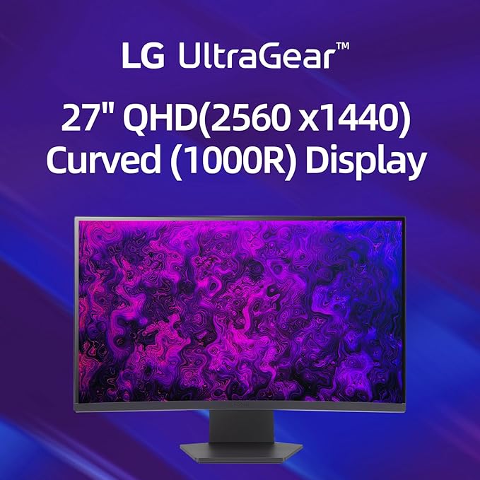 LG 27 QHD Gaming Monitor Ultragear Curved Display 180Hz 1ms 1000R AMD FreeSync HDR10 99% sRGB Black Stabilizer DAS Crosshair FPS Counter HDMI x2 DisplayPort Borderless Design Black