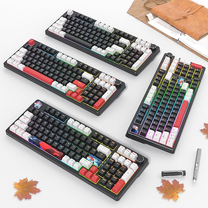 Wired Creamy Gaming Keyboard with Number Pad 96% Hot-swappable Mechanical Keyboard Full Layout Custom Keyboard Gasket Mounted with Red Switch Knob Control(Black)