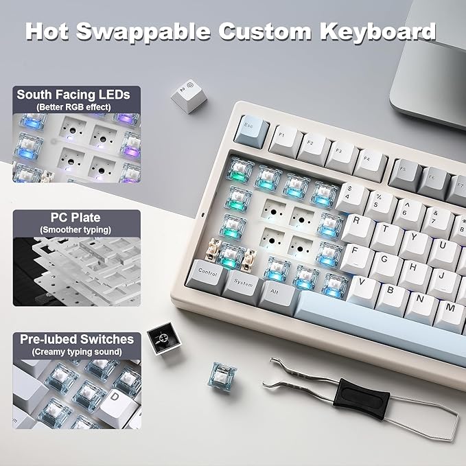 YUNZII IF99 Wireless Mechanical Gaming Keyboard with Smart LCD Display QMK/VIA Programmable BT/2.4G/USB-C Gasket Mounted Hot Swap RGB 96% Layout for Mac/Win (White Gateron Zero Switch)