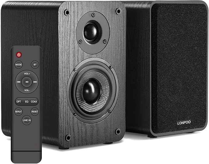 LONPOO Powered Bookshelf Speakers - Wireless 100W RMS Bluetooth with eARC - Powerful Home Music System - Home Theater Systems Studio Monitors