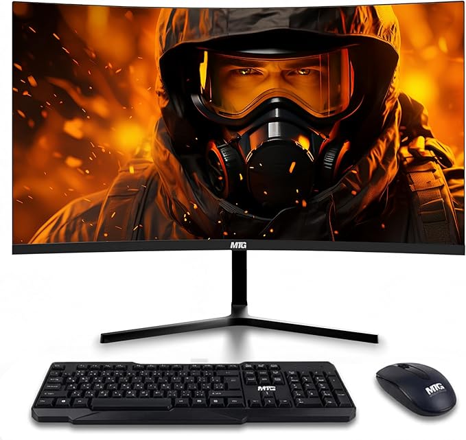 MTG 27 Curved Monitor Full HD 1080P Frameless Screen HDMI DP USB Audio Low Motion Blur VESA Mount Webcam with Wireless Keyboard Mouse &amp Soundbar Computer Monitor for Gaming Home and Office