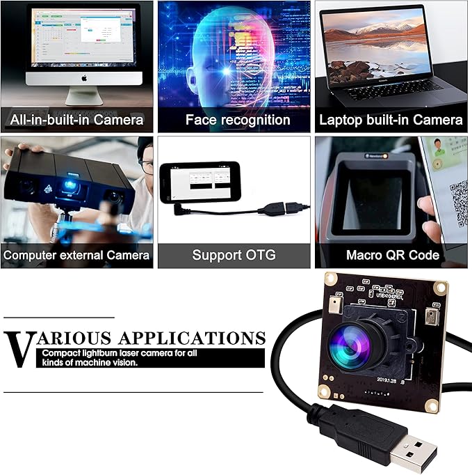 ELP 4K USB Camera Module with Microphone for Computer - 8MP Industrial Lightburn Camera IMX317 - 100 No Distortion Lens