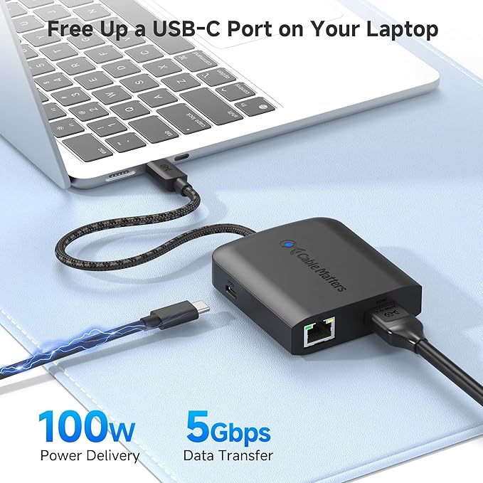Cable Matters USB C Hub HDMI 2.1 Up to [8K@30Hz/4K@120Hz 100W Charging 5Gbps Data Transfer] Gigabit Ethernet USB C HDMI 2.1 Hub Compatible with Thunderbolt 4/5 Max 4K@60Hz on MacOS