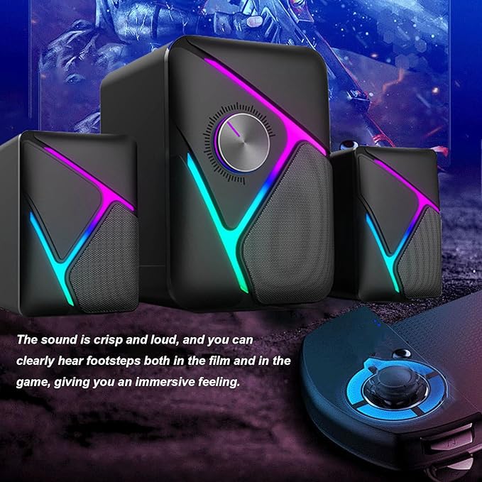 Goshyda Gaming Desktop Speaker Subwoofer RGB Small Speakers with USB for TV Computer Phone