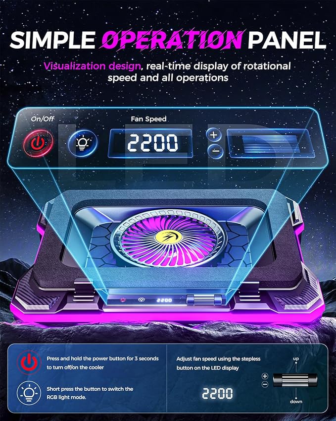 ChillCore RGB Gaming Laptop Cooling Pad with 5.5 Turbo Fan Rapid Cooling for 15.6-19.3 Laptops Variable Speed Control 7 Adjustable Heights - K1 5V RGB