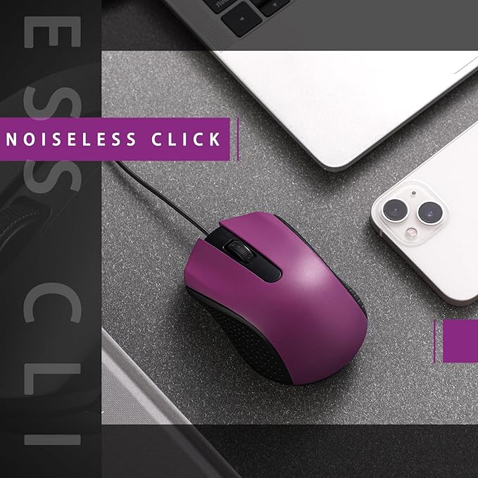 Hoteam 12 Pcs Purple Wired Computer Mouse Bulk Cord USB Computer Mice Ergonomic Wired Mouse for Pcs Computers Laptops Gaming Office Home Supplies