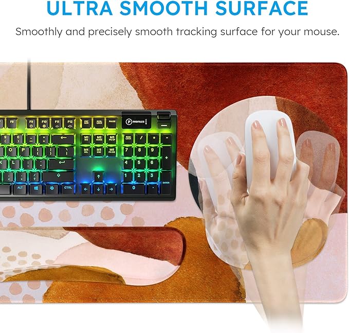 iCasso Desk Mat Gaming Mouse Pad Wrist Support Set4in1 XXL Large Mousepad + Keyboard Wrist Rest+Mouse Wrist Rest+Coaster Set with Ergonomic Design for Home Office Table Computer-Color Block