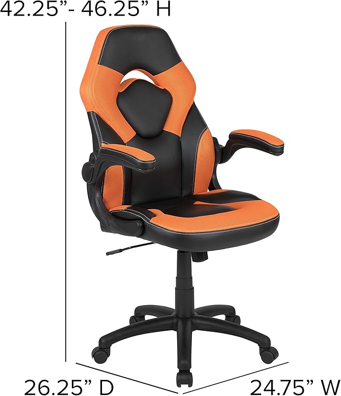 Flash Furniture Optis Black Gaming Desk and Orange/Black Racing Chair Set with Cup Holder Headphone Hook &amp 2 Wire Management Holes