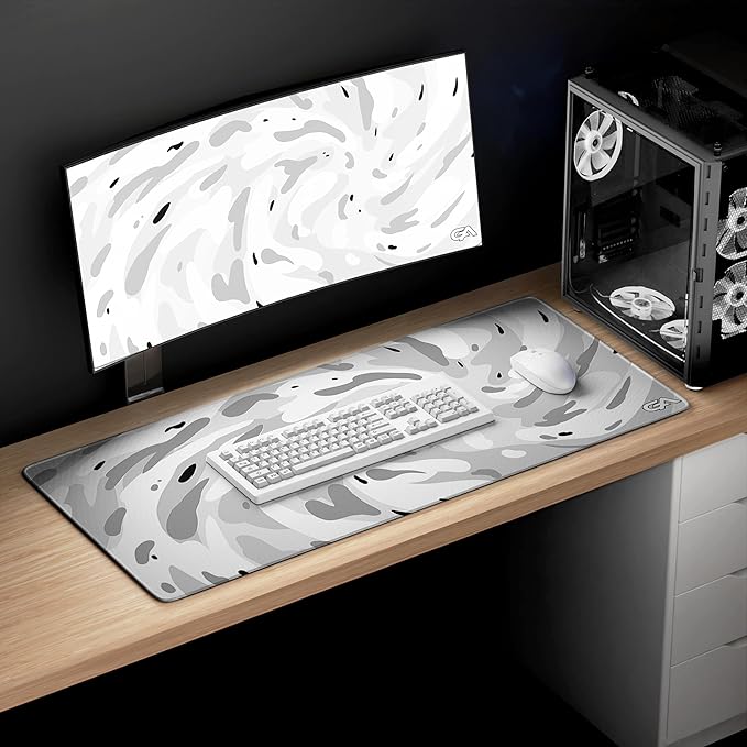 GutzyAiden Swirl Extended Extra Large Mouse Pad | Gaming Setup | Hybrid Polyester Fabric Top | Non-Slip Natural Rubber Base | 5mm Thick | Snow Swirl | XXL - 36 x 18 |