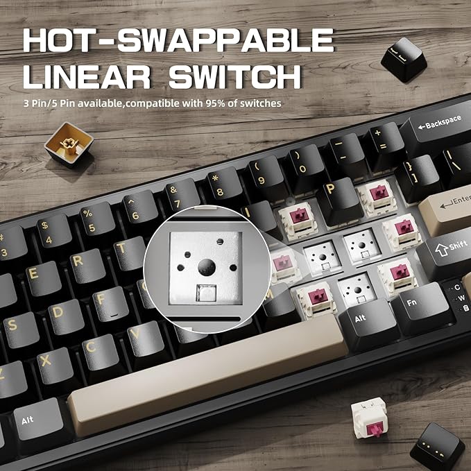 ATTACK SHARK X66 60% Wireless Mechanical Gaming Keyboard with Volume Knob Gasket Hot Swappable Custom Keyboard PBT Keycaps Tri-Mode USB-C/BT5.0/2.4G RGB with Coiled Cable - Star Black