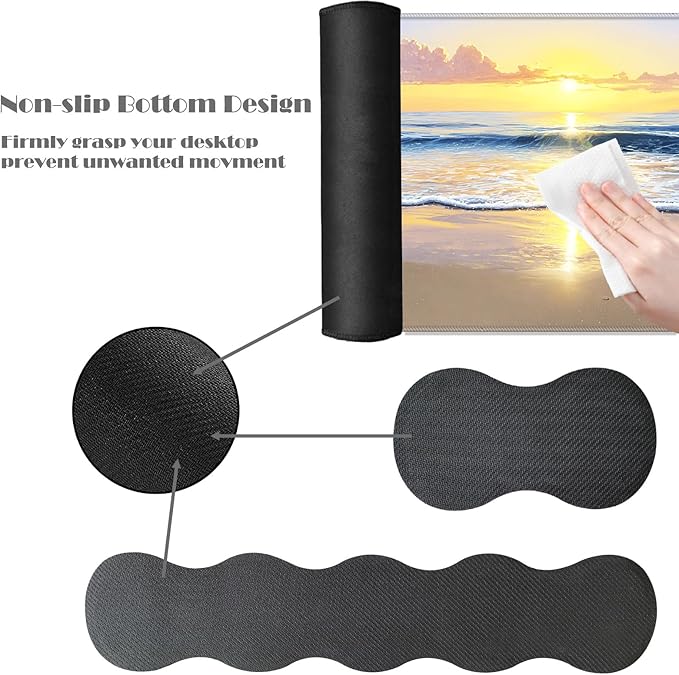 Ergonomic Keyboard Wrist Rest &amp Mouse Pad Wrist Rest SetXL Gaming Desk Mat 31.5x 11.8Non-Slip BaseMemory FoamEasy Typing Pain Relief for Office &amp HomeSea Turtle on Beach Sunset