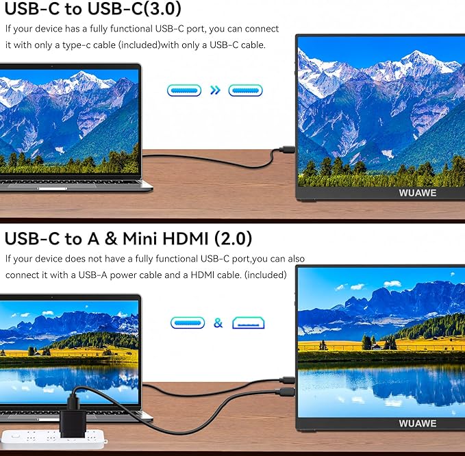 WUAWE 15.6 Inch Portable Monitor with Built-in Stand 1080P FHD 60Hz External Second Computer Monitor with Speaker HDMI USB-C for PC Mac Phone PS5 Switch Xbox PS4/5.