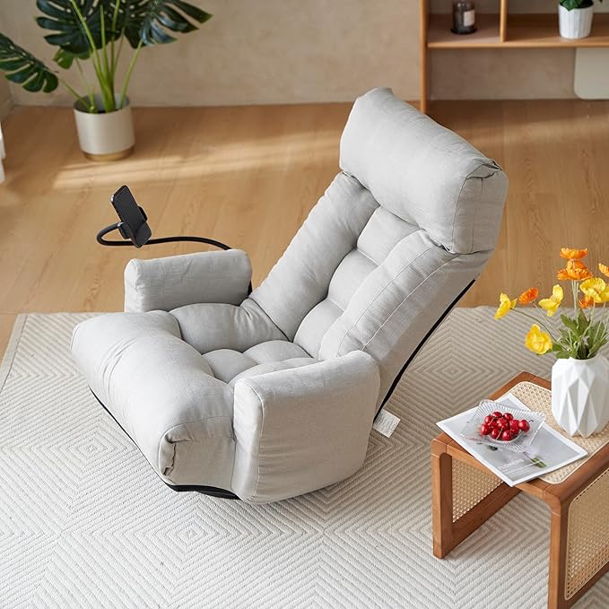 360° Swivel Sofa ChairGaming ChairLiving Room Lounge Chair5-Position Adjustable Head and LumbarSwivel Seat Indoor Coffee Chair (Gray)