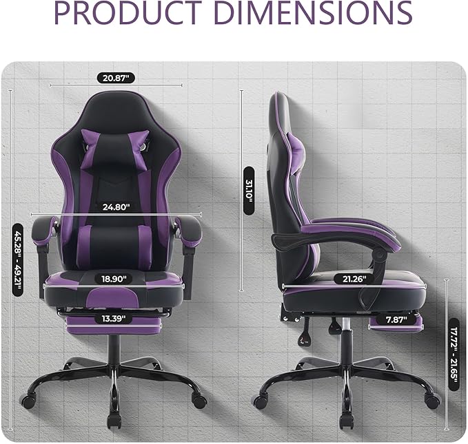 Gamer Chair Ergonomic Computer Chair Gaming Linked Armrests 300lb Capacity Heavy Duty Wide Seat Adjustable Recliner for Professional Players and Adults (Purple+Black)
