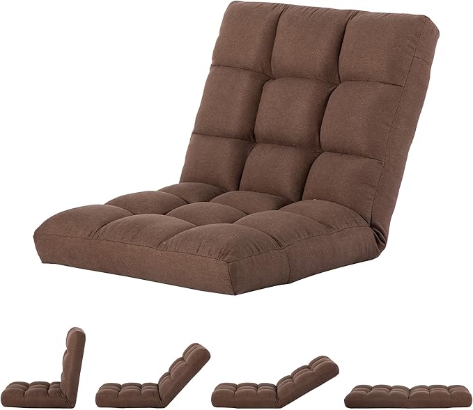 Floor Chair with Back Support Folding Chair with 6 Adjustable Position Padded Sleeper Bed Floor Gaming Chair Meditation Chair Gaming Floor Chairs for Adults (Country Rustic Brown)