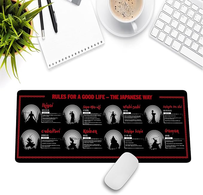 Japanese Success Concepts Mouse Mat – Rule of a Good Life Inspired by Japanese Philosophy for Success and Peace Essential Computer Accessories for Study Work and Reference Purposes NVA