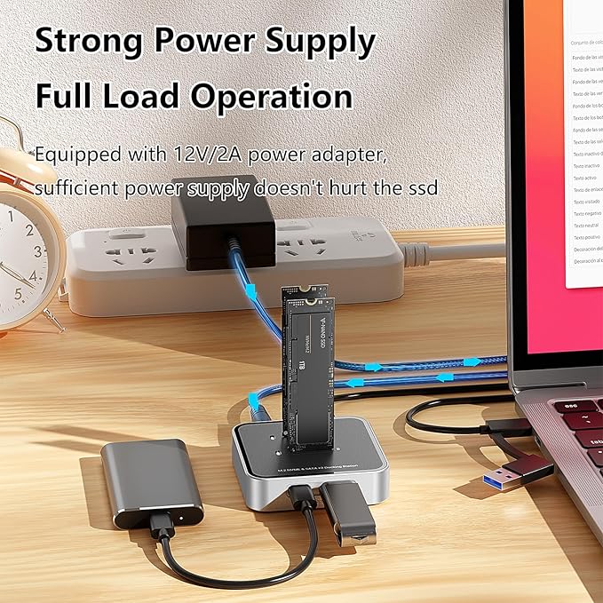 MiliPow Dual Bay M.2 NVME SATA SSD Enclosure USB 3.2 10Gbps HUB PCIE NVMe Docking Station Up to 16TB Plug and Play with M.2 SSD Storage Case