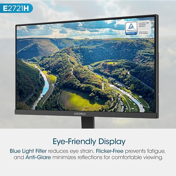 KOORUI 27 Inch QHD (2560x1440) IPS HDR Ultra-Thin Computer Gaming Monitor 120Hz Refresh Rate DCI-P3 95% FreeSync &amp G-Sync 1ms MPRT VESA 100x100mm Tilt Adjustable for Game and Work E2721H