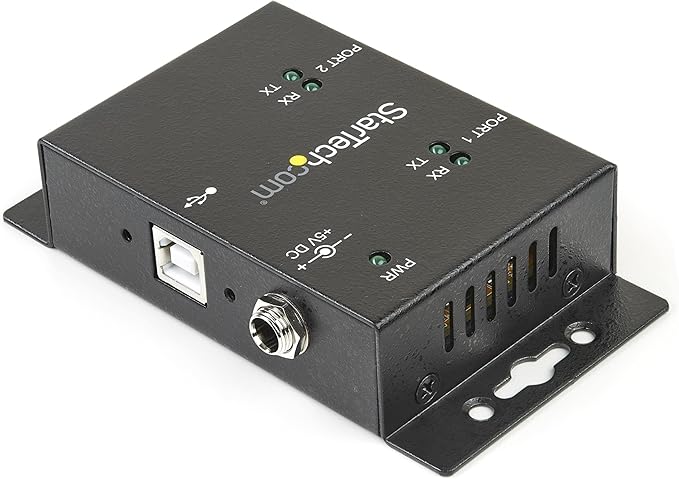 StarTech USB to Serial Adapter - 2 Port - Wall Mount - Din Rail Clips - Industrial - COM Port Retention - FTDI - DB9 TAA (ICUSB2322I)