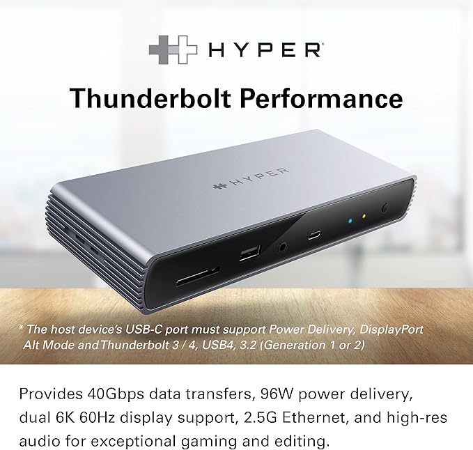 HyperDrive USB-C &amp Thunderbolt 4 Dock - Dual 6K60Hz Display Support Docking Station 96W PD Charge 2.5 Gigabit Ethernet 10Gbps USB-A File Transfer 11 Ports for
