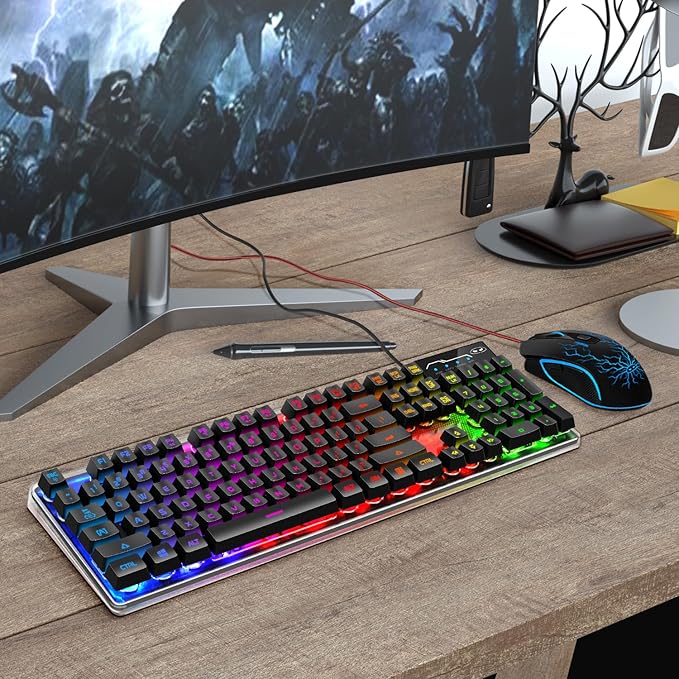 Gaming Keyboard and Mouse Combo K1 RGB LED Backlit Wired Keyboard with 104 Key Computer PC Gaming Keyboard for PC/Laptop (Black)