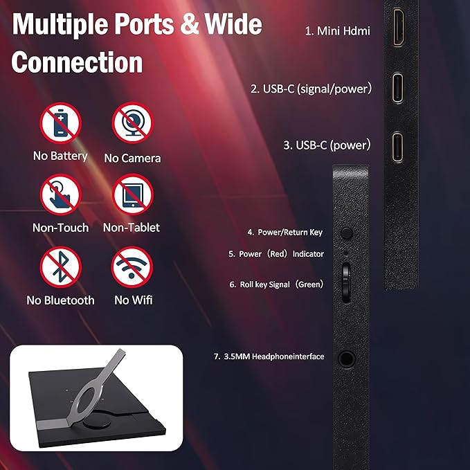 18.5 Inch Large Portable Monitor for Laptop 120Hz 1080P FHD IPS Portable Travel Second Screen Display for/Phone/Xbox PS4/5 125% sRGB Dual Speakers VESA &amp Storage Bag