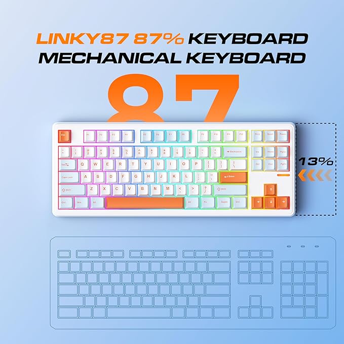 Linky 87 Wireless Mechanical KeyboardTri-Mode BT5.0/2.4GHz/USB-C Hot Swappable Custom Keyboard Linear SwitchesRGB Backlit Computer Gaming Keyboards for PC/Tablet/PS/Xbox(Ocean Sunrise)