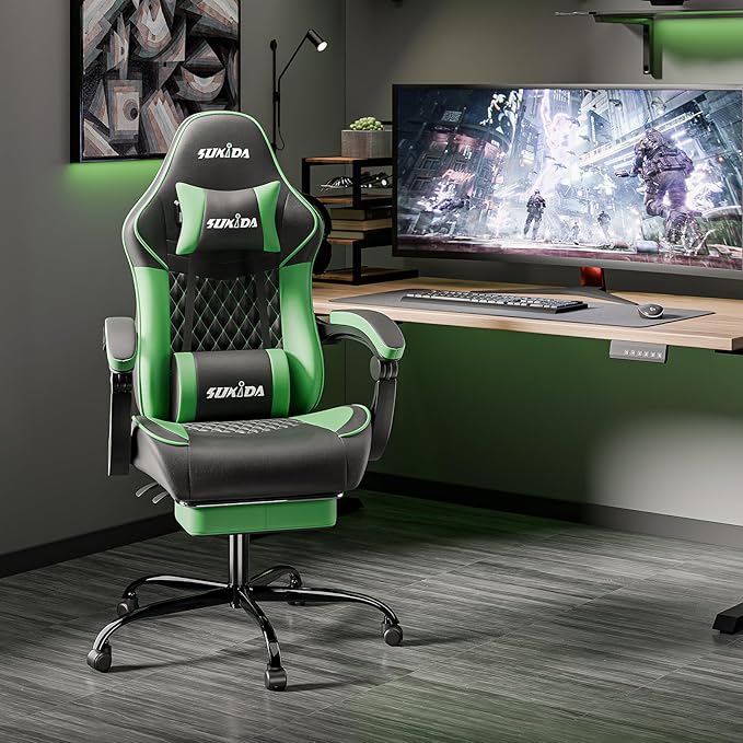 Ergonomic Video Gamer Chairs Gaming Computer Chair Gamer Chairs for Adults Massage Lumbar Support Swivel Height Adjustable Headrest Backrest
