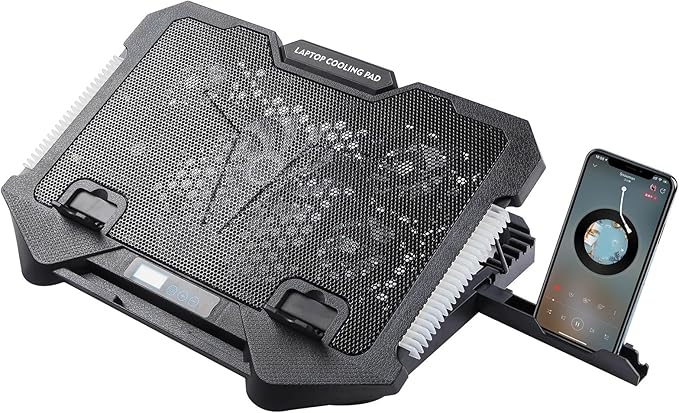 Gaming Laptop Cooling Pad Stand External Fan with 2 USB Port Phone Holder Quiet Cooling Fans