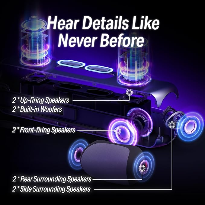 OXS Thunder Pro+ Gaming Soundbar with Wireless Satellite Neck Speaker 7.1.2 Dolby Atmos Surround Sound System Built-in Woofer App Customization RGB Effects 3 Pro Gamer Modes Sleek Toggle Design