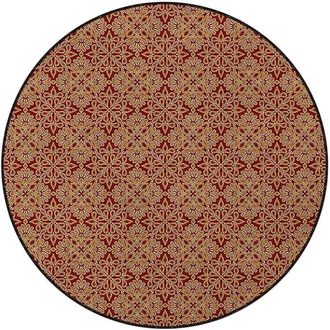Vermilion Orange Marble Round Area Rug Throw Rugs Soft Washable Small Round Floor Mats for Bedroom Living Room Victorian Old Fashioned Traditional Diameter 47.2 in