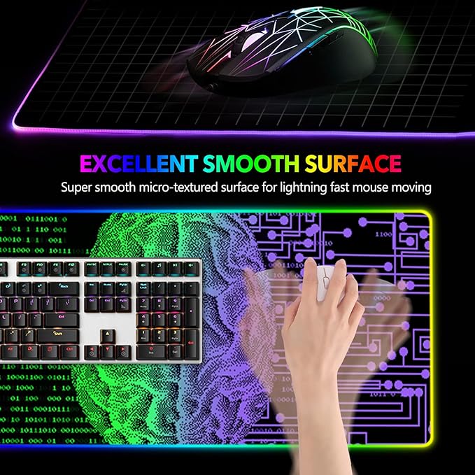 AIMSA Large Gaming Mouse Pad RGB Keyboard Led Mousepad Extended 35.4 x 15.8 inch Non-Slip Rubber Base with 14 Lighting Modes Big Desk Mat Waterproof Technology Brain