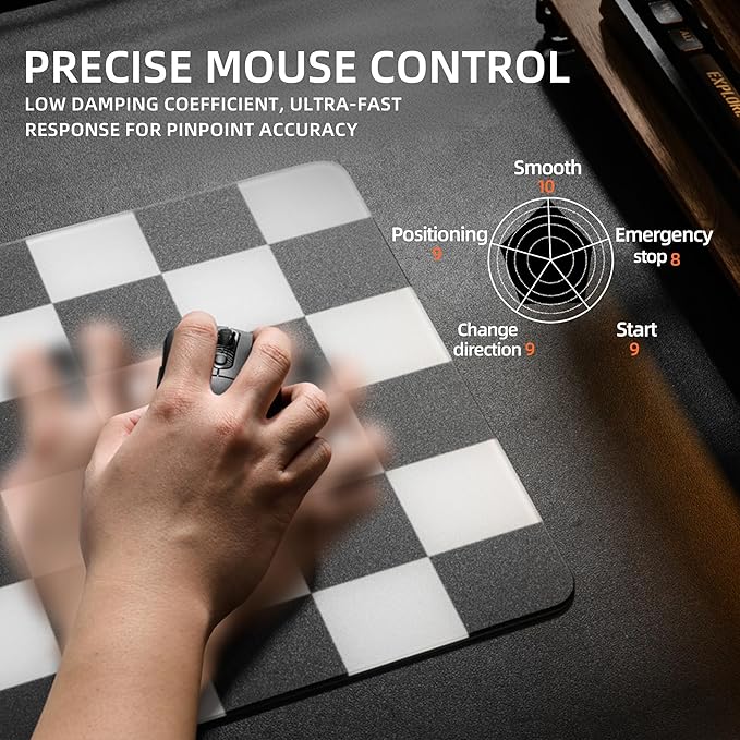 XVX Black &amp White Checkerboard Tempered Glass Gaming Mouse Pad Large Hard Mouse Mat 410mm×310mm Ultra-Smooth Glass Surface for Speed &amp Precision Control